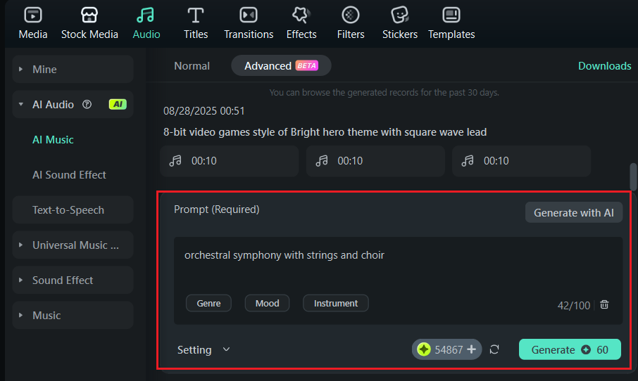 sync your clips with the generated audio