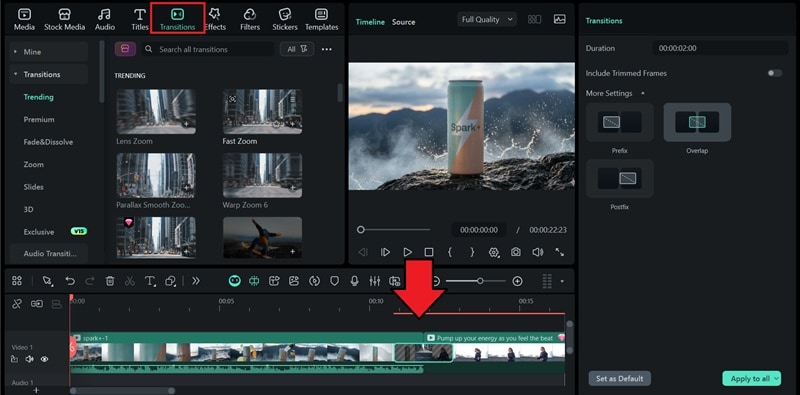 apply transitions to video ad