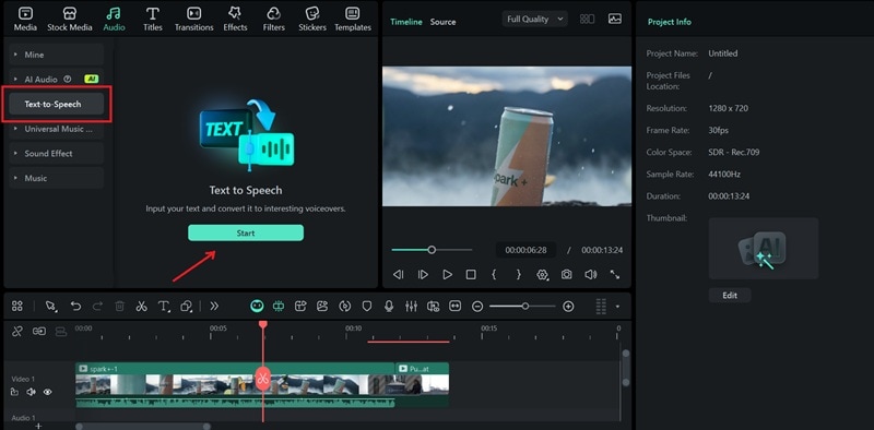 access filmora text to speech tool