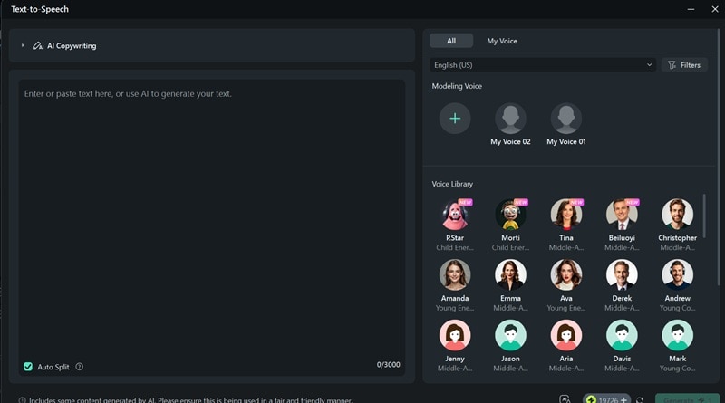 paste narration and select the voice
