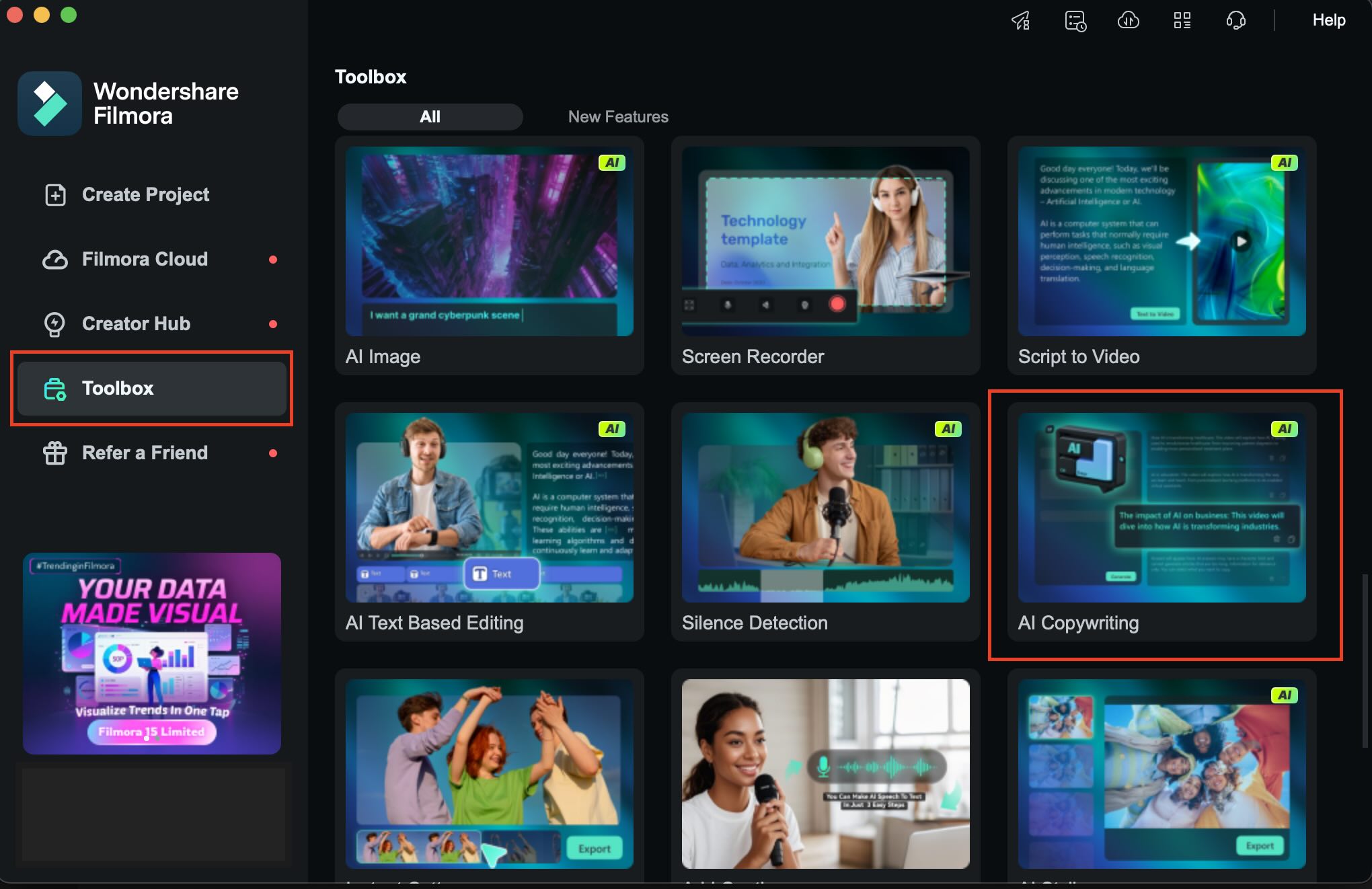 access filmora ai copywriting