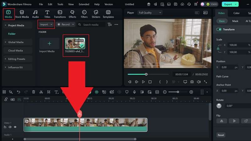 drag your uploaded video to timeline