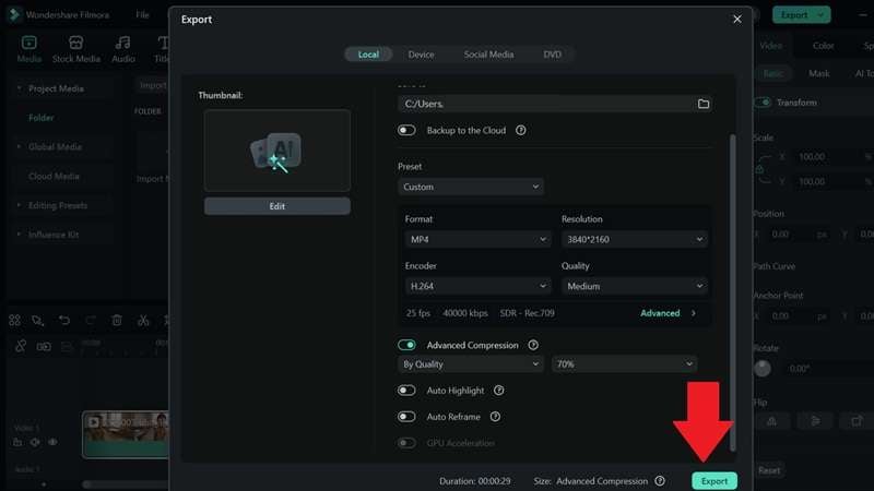 export your compressed video