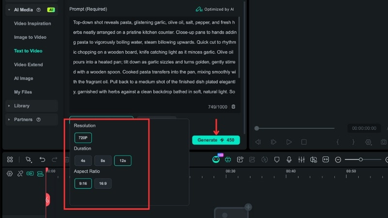 adjust video settings and generate