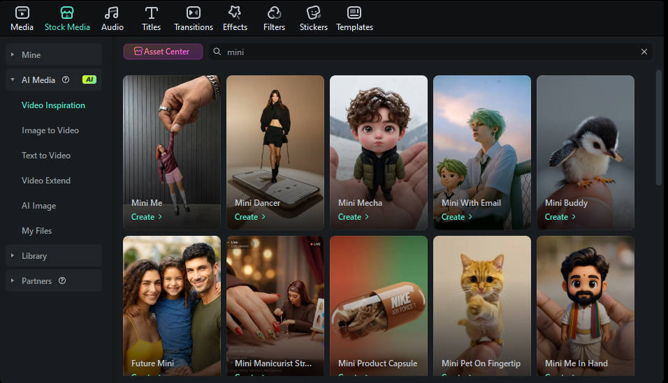 find AI so cute mini templates in Filmora