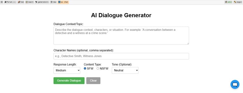 perchance dialogue generator interface