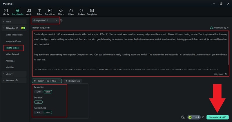 type your prompt and click generate