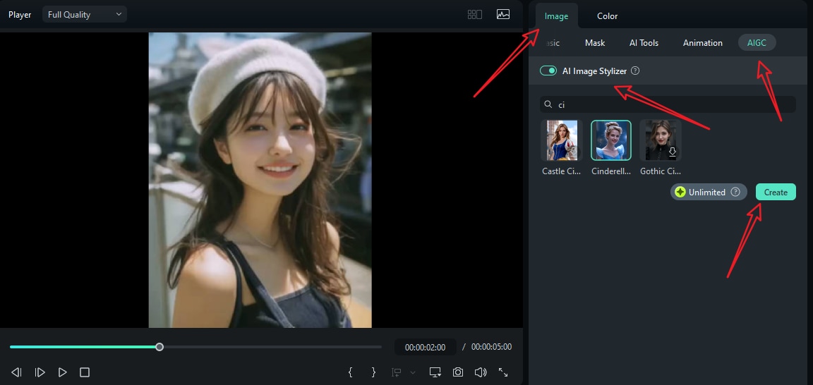 apply cinderella ai filter in filmora