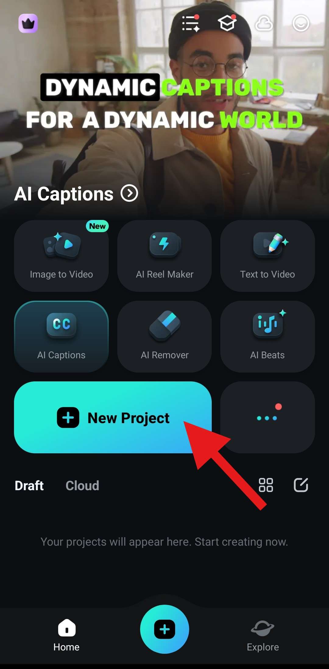 create a new project filmora mobile
