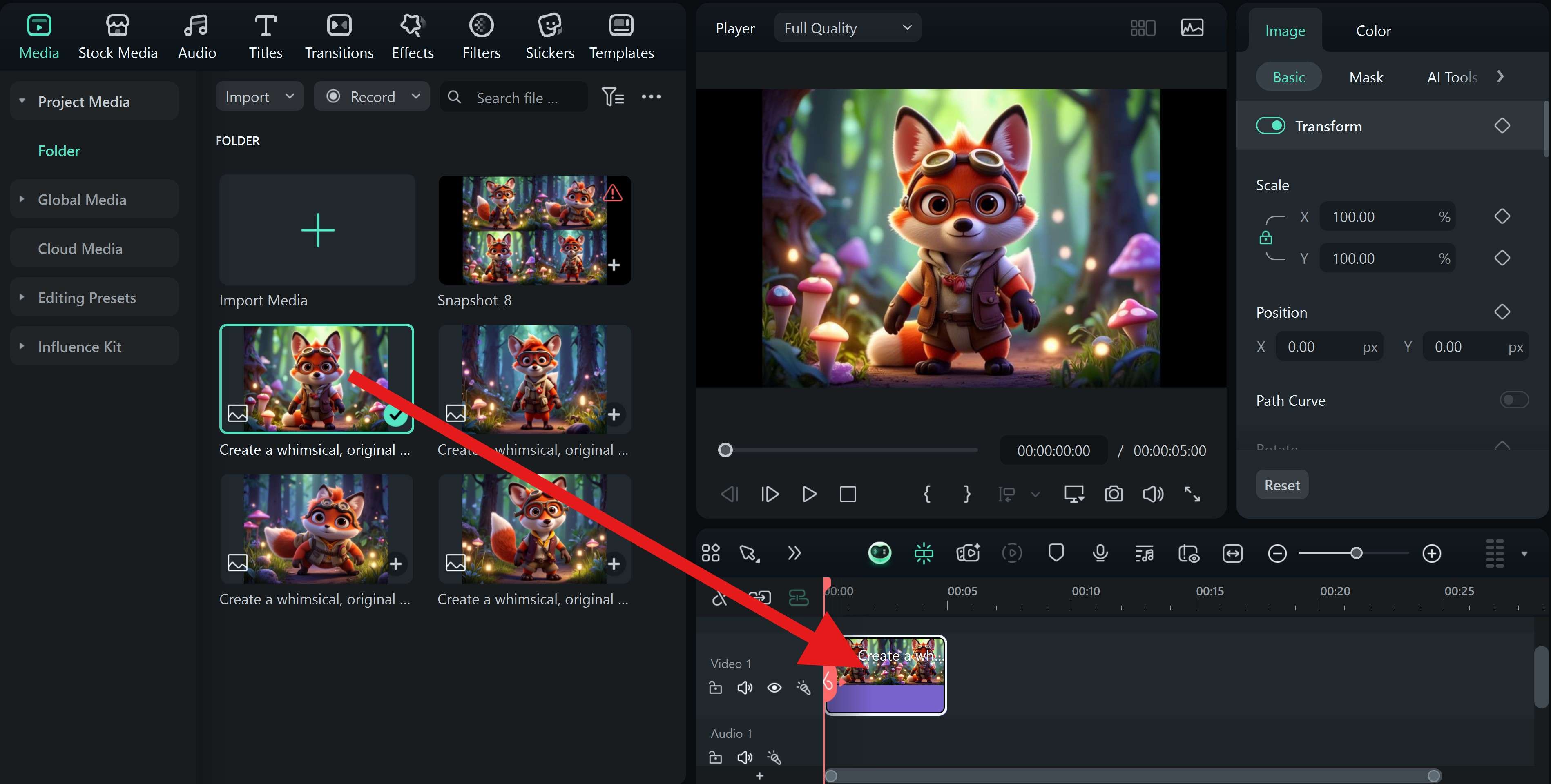 add ai image to timeline filmora