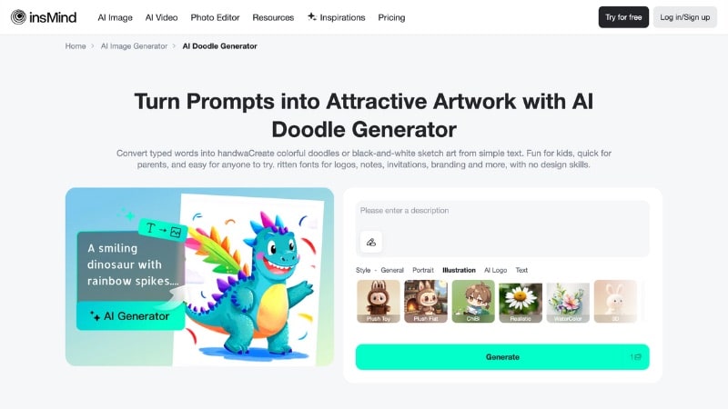 insmind ai doodle generator from text