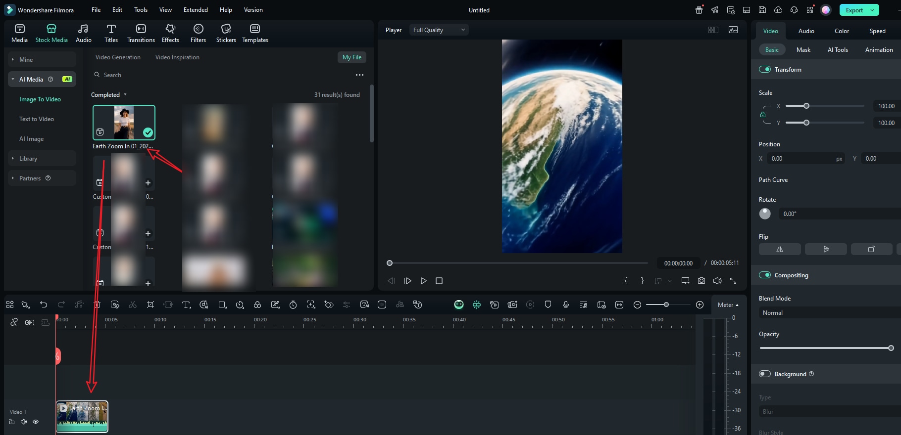 add the earth zoom video to the timeline