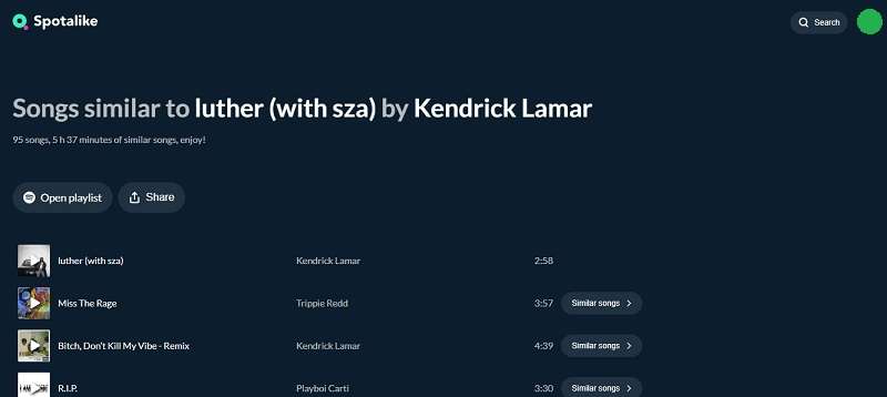 find similar songs with spotalike ai