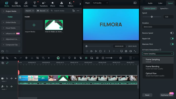 interpolación de fotogramas ia filmora