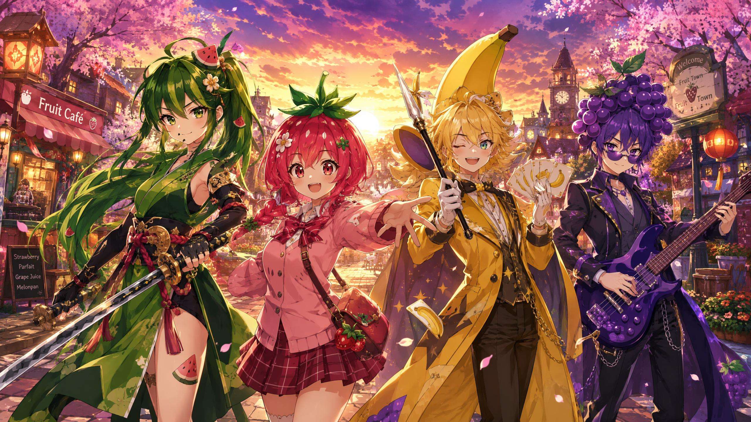 アニメ風のAIフルーツキャラクター
