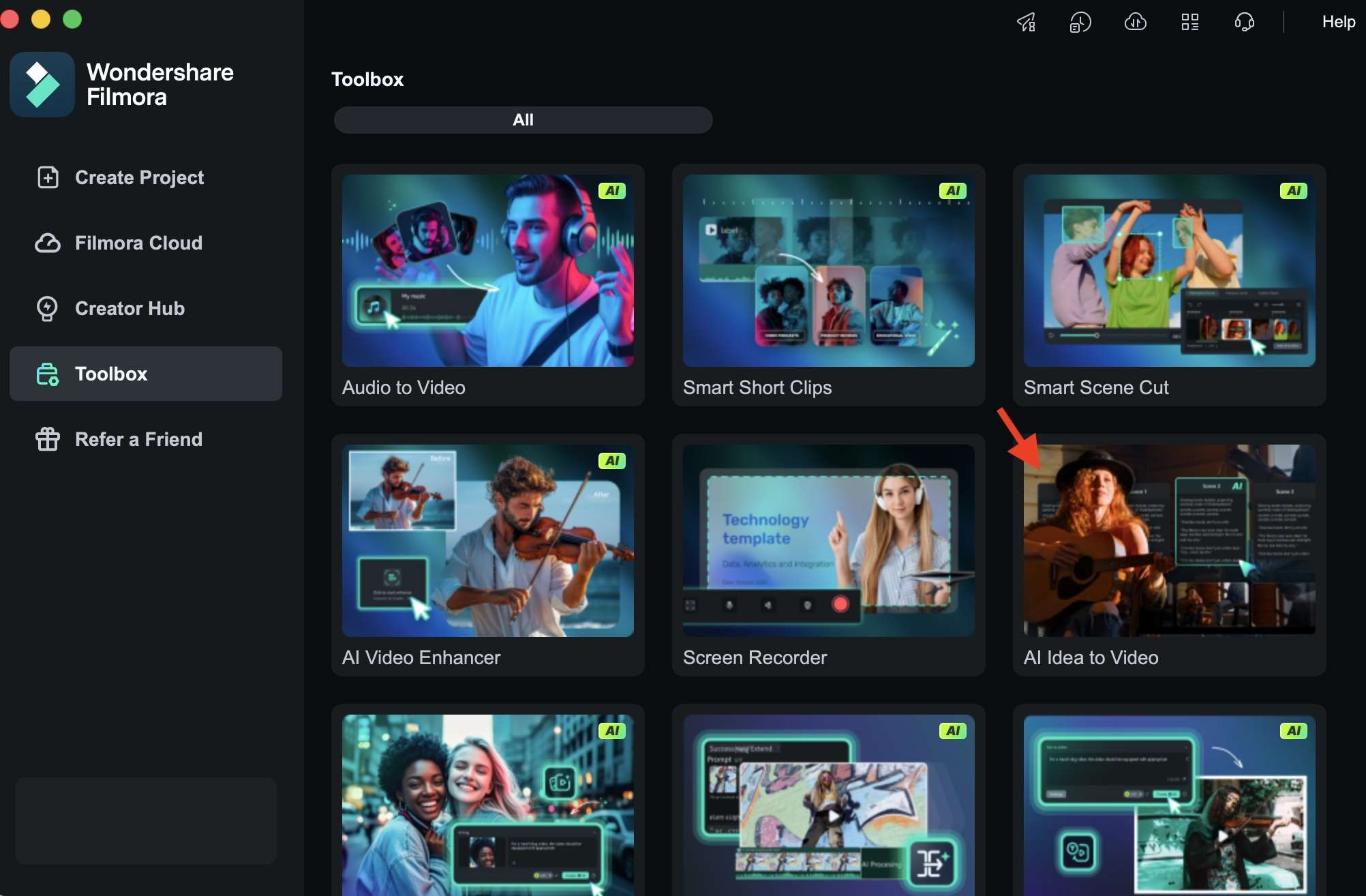 FilmoraでAI動画生成を開く手順
