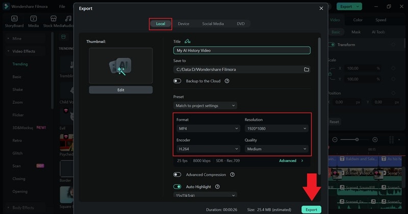 export and share your history video