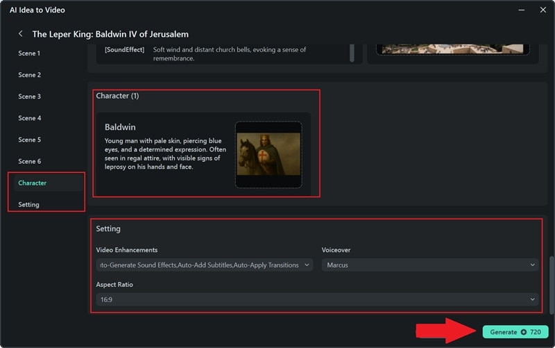 modify character settings and generate video