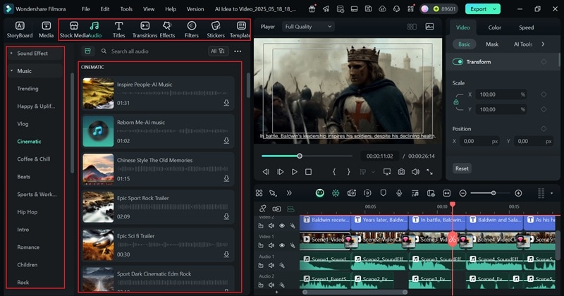 browse through filmora features and libraries