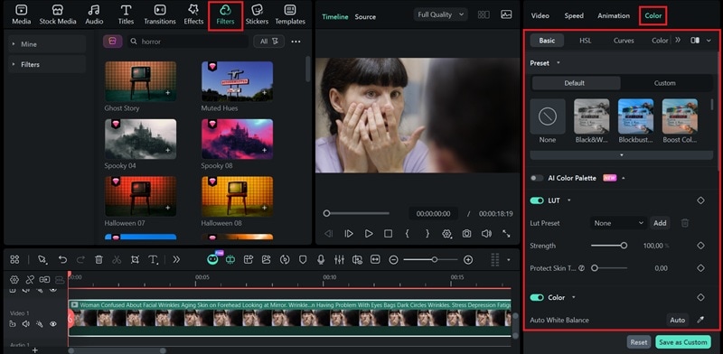 apply filmora color correction and filter
