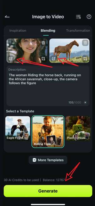 upload reference picture to the filmora app