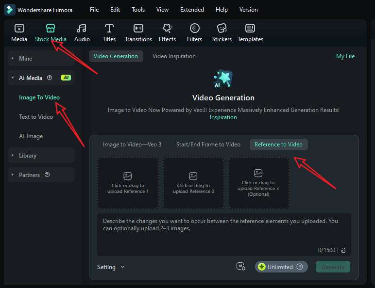activate image to video to apply ai horse riding effect on filmora pc