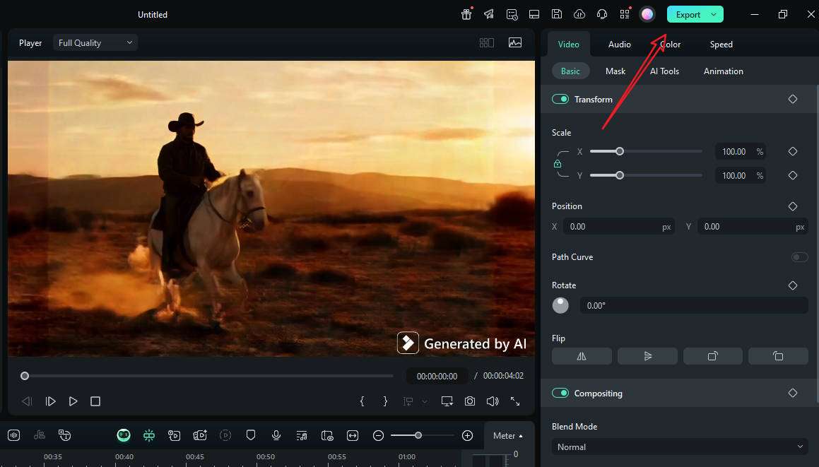 export the video with ai riding horse effect