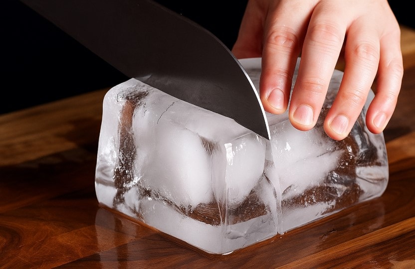 person slicing ice
