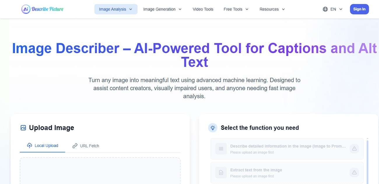 describe picture tool online