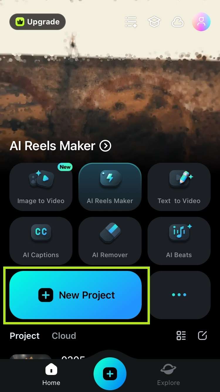 nouveau projet dans filmora dans l'application 