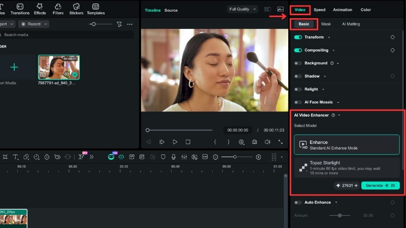 filmora ai video enhancement