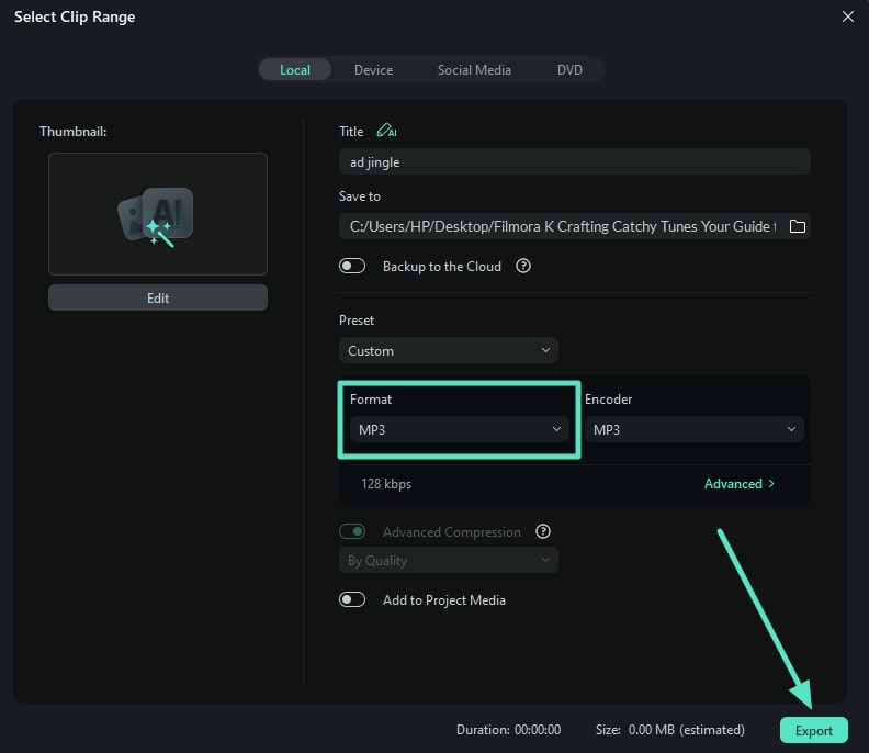 choose format and export