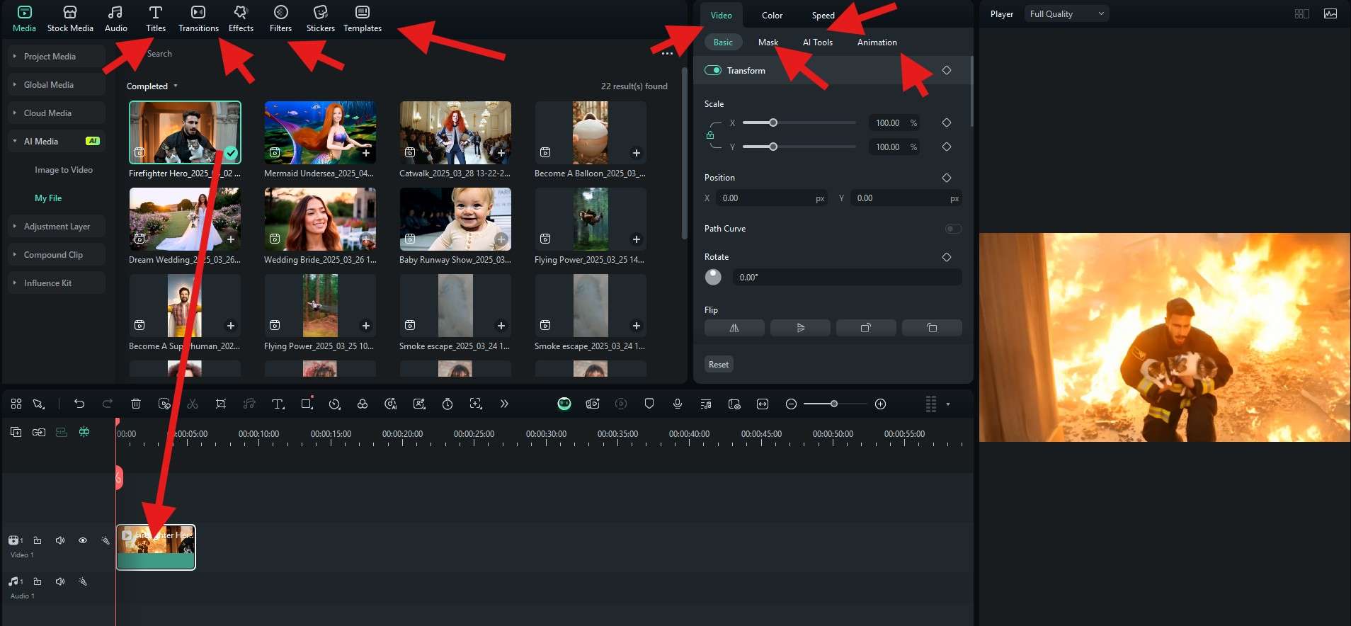 drag generated video to timeline filmora