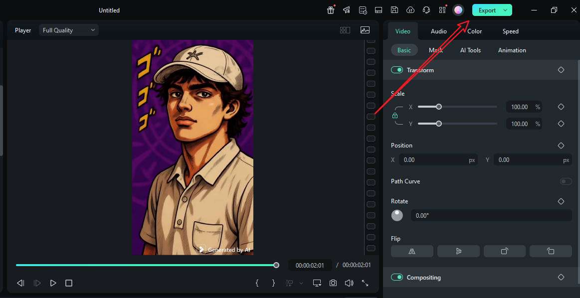export ai jojo style videos