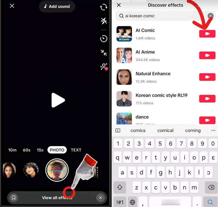 search ai korean comic filter on tiktok