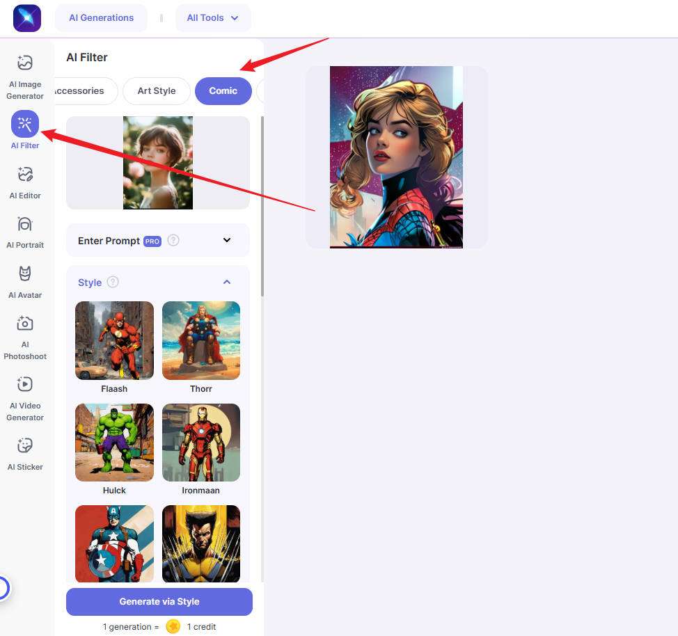 apply an ai comic filter