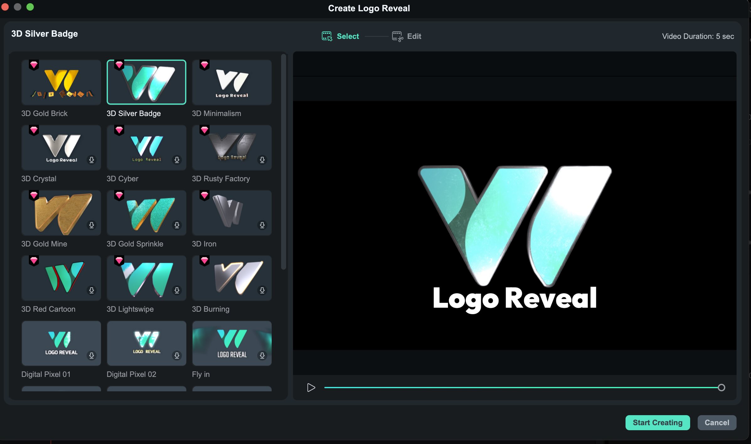 select template and start creating