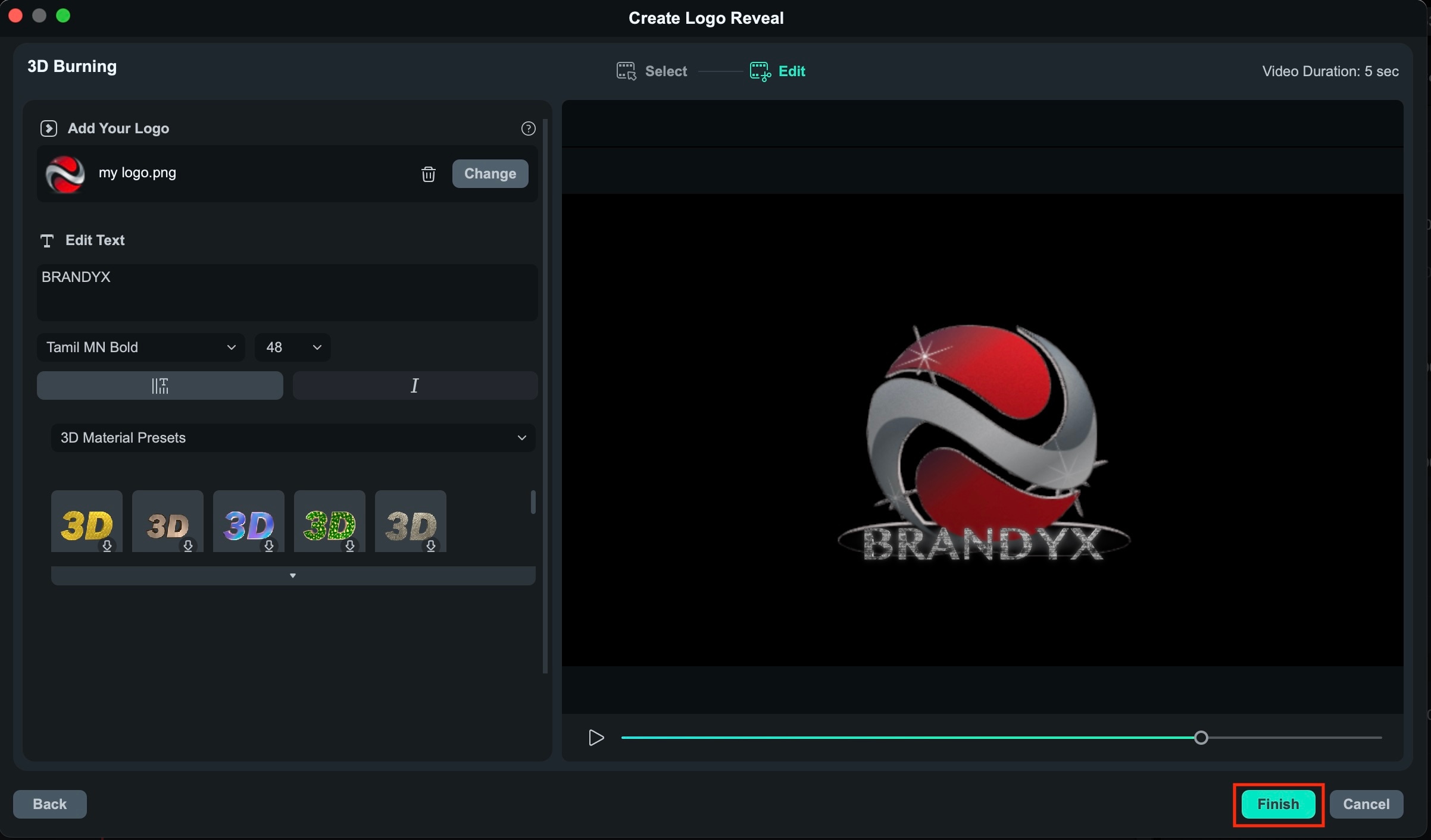 upload your logo and brand name