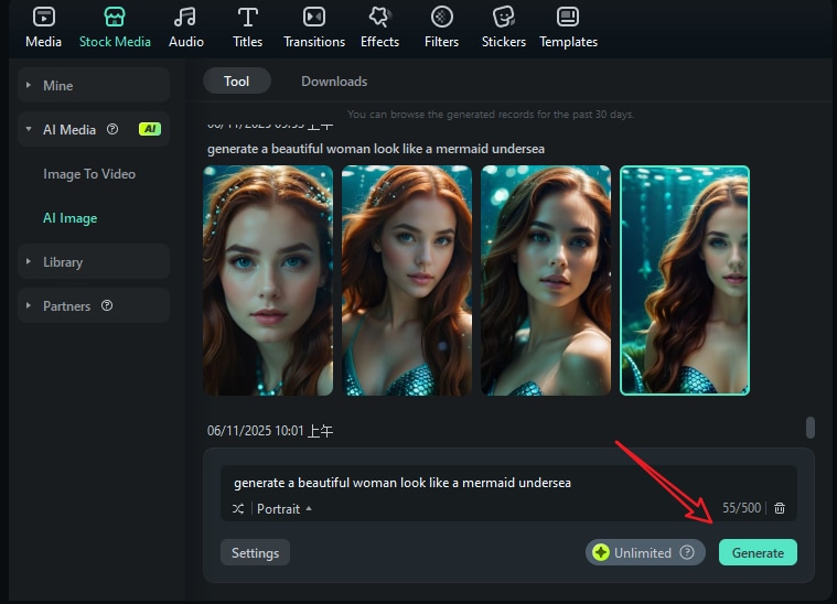 start generating ai mermaid pictures