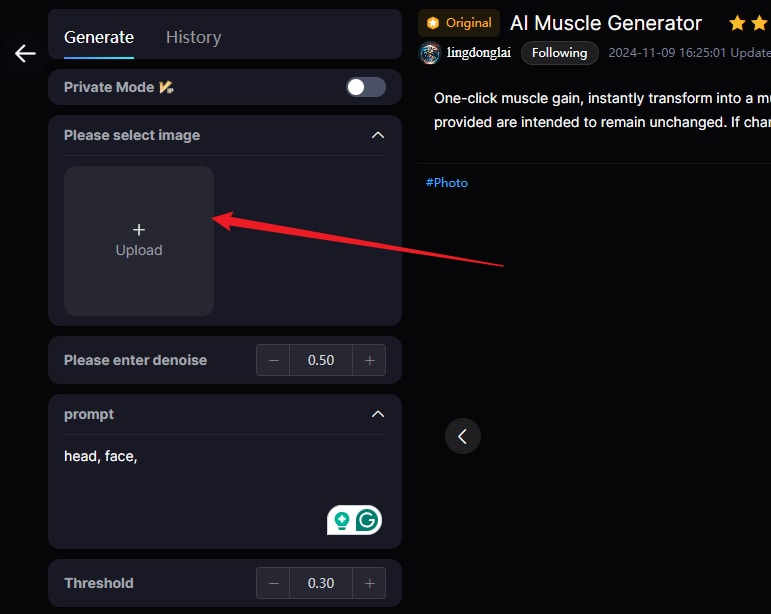 upload image to online ai muscle generator