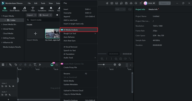 Abrir Análisis de medios con IA en Filmora