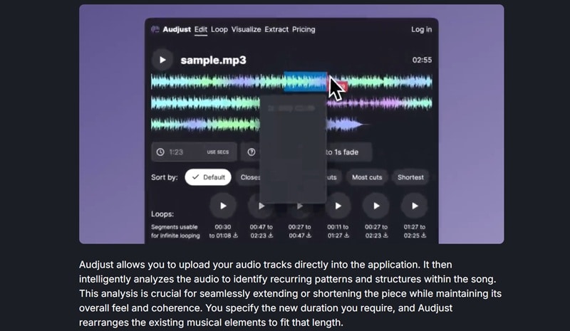 audjust top ai music extender online
