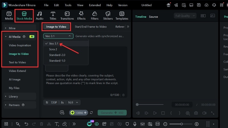 access the veo 3 tool in filmora