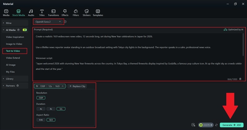 rédiger le prompt et cliquer sur generate