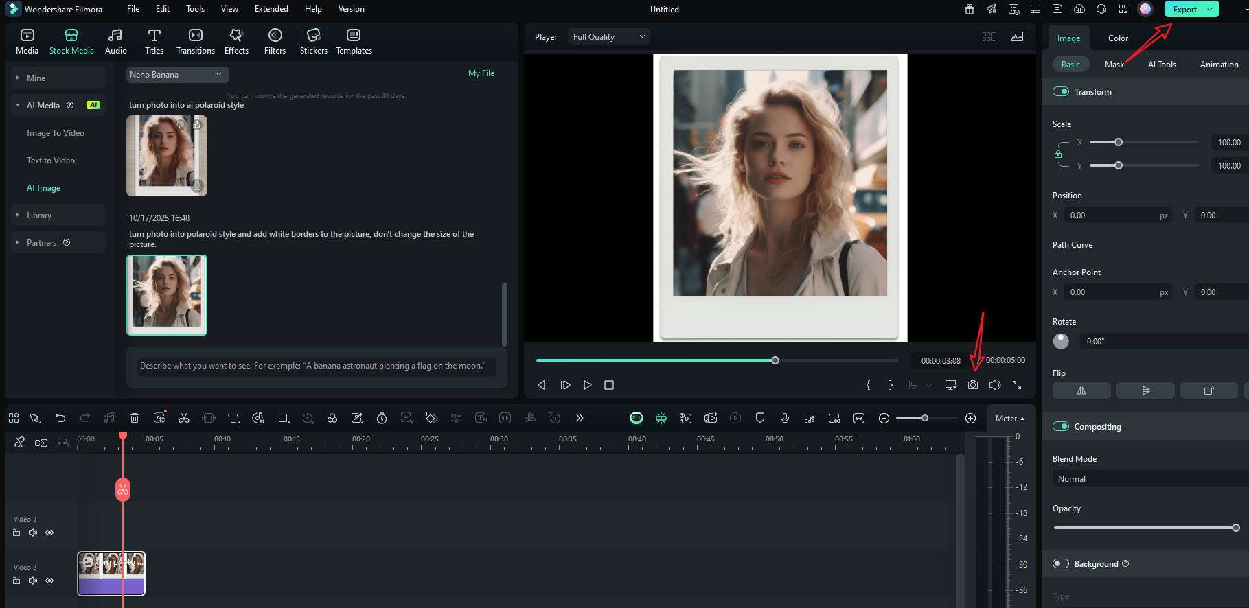 export to save ai polaroid photos