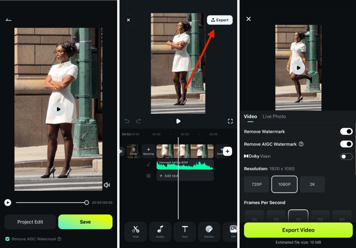 export output on mobile