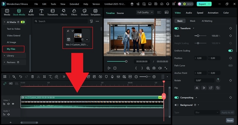 drag the ai video to timeline