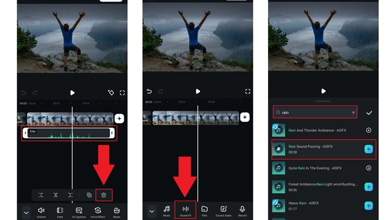 replace the sound with rain sfx