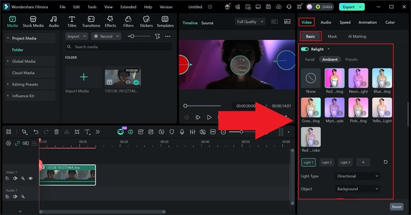 utiliser la fonctionnalité ai relight dans filmora