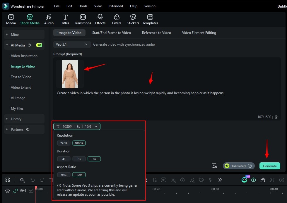 filmora custom ai image to video